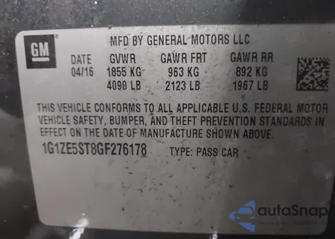 2016 Chevrolet Malibu 1Lt z USA, uszkodzony, nr VIN 1G1ZE5ST8GF276178